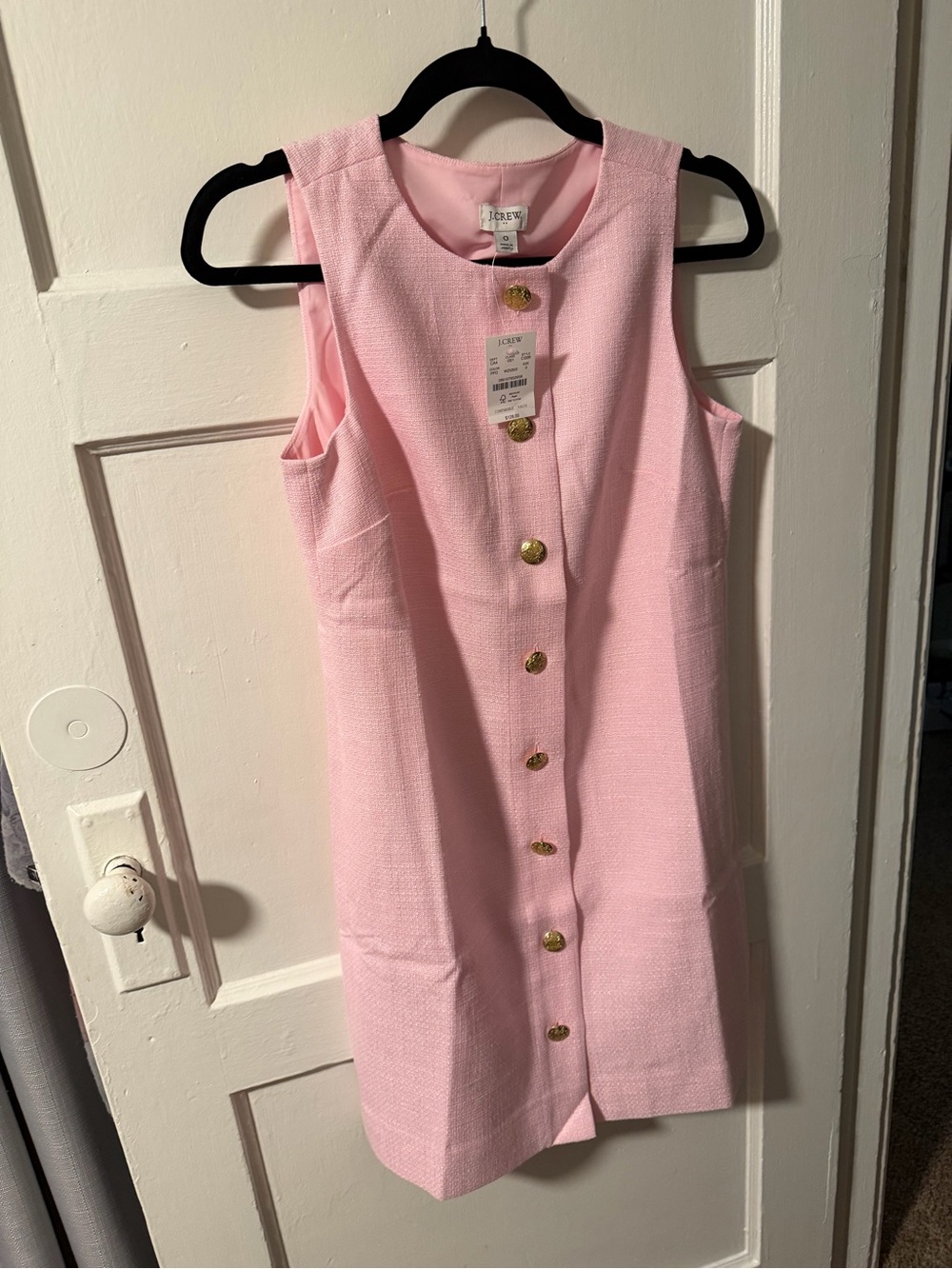 NWT J. Crew Pink Sleeveless Shift Knee Length Dress Front Gold Button Size 0